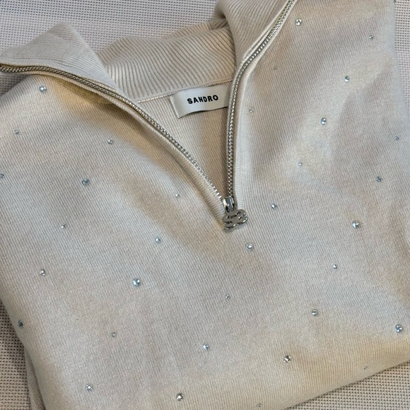 Sandro Crystal Rhinestone Quarter Zip - Picture 1 of 6